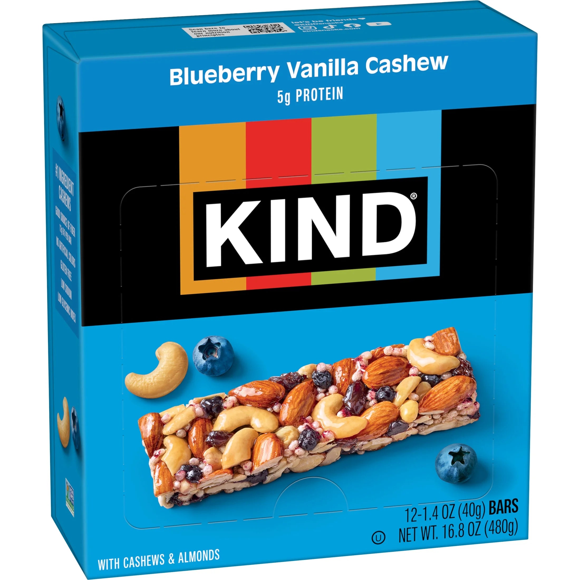 Gluten Free Blueberry Vanilla Cashew Snack Bars, 1.4 Oz, 12 Count Cardboard Box