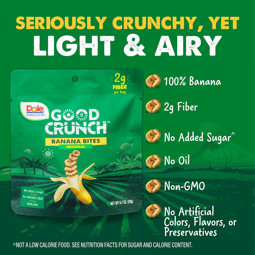 Good Crunch Banana Dried Fruit Bites, Gluten Free & Vegan Snack, 0.7Oz Bags (Pac