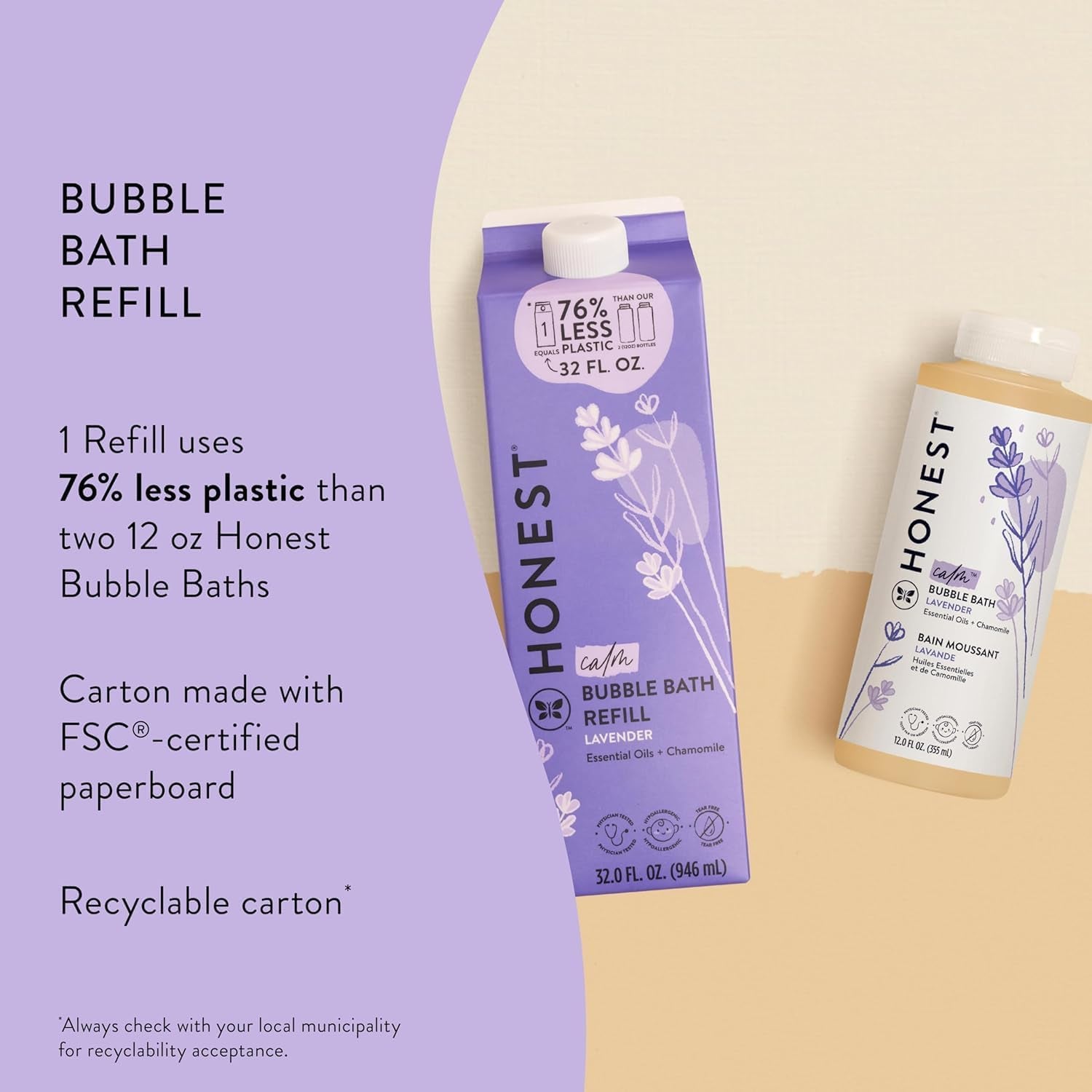 Foaming Bubble Bath Refill Carton Gentle for Baby Naturally Derived Tear-Free Hypoallergenic Lavender Calm 32 Fl Oz