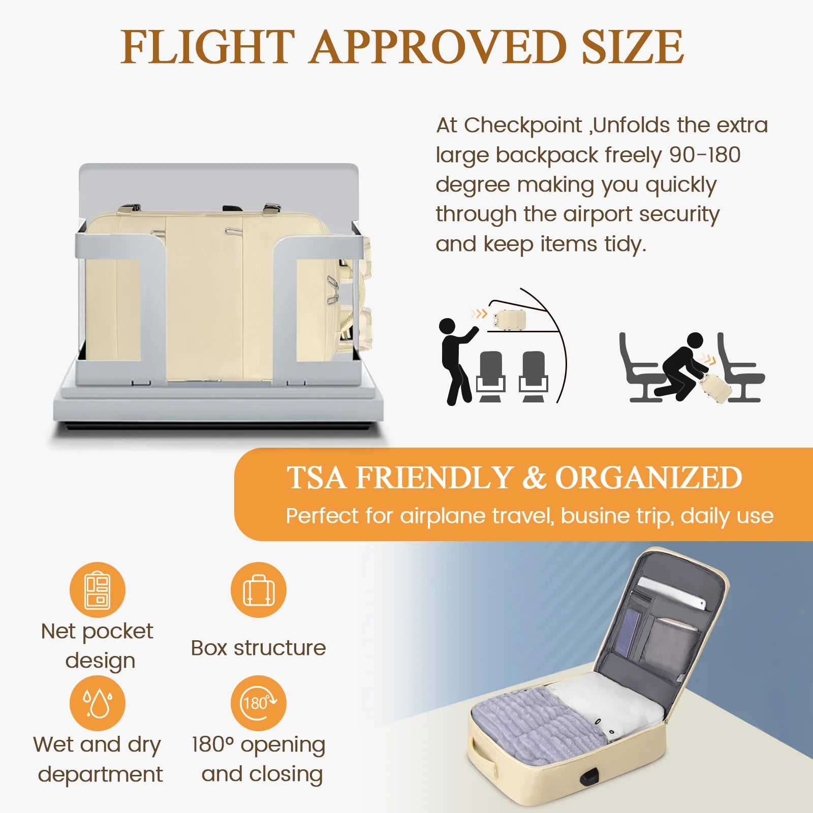 Travel Backpack for Women with USB Charging Port, Tsa-Approved Laptop Backpack, Lightweight Carry on Backpack Fit 15.6” Laptop for Weekend Trips, Business Travel & Hiking,Beige