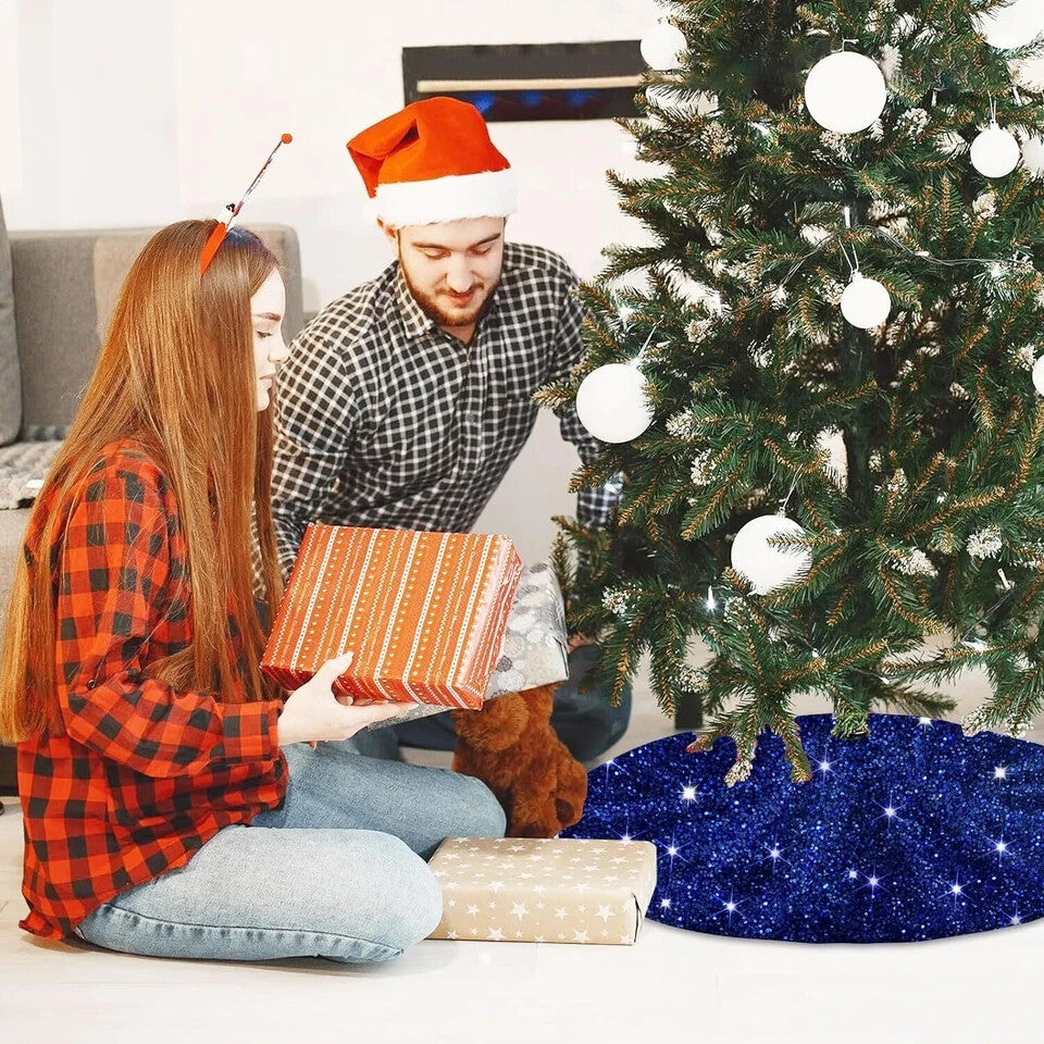 Velvet Blue Tree Skirt with Sequin Accents - 21 Inches, Royal Christmas Decor