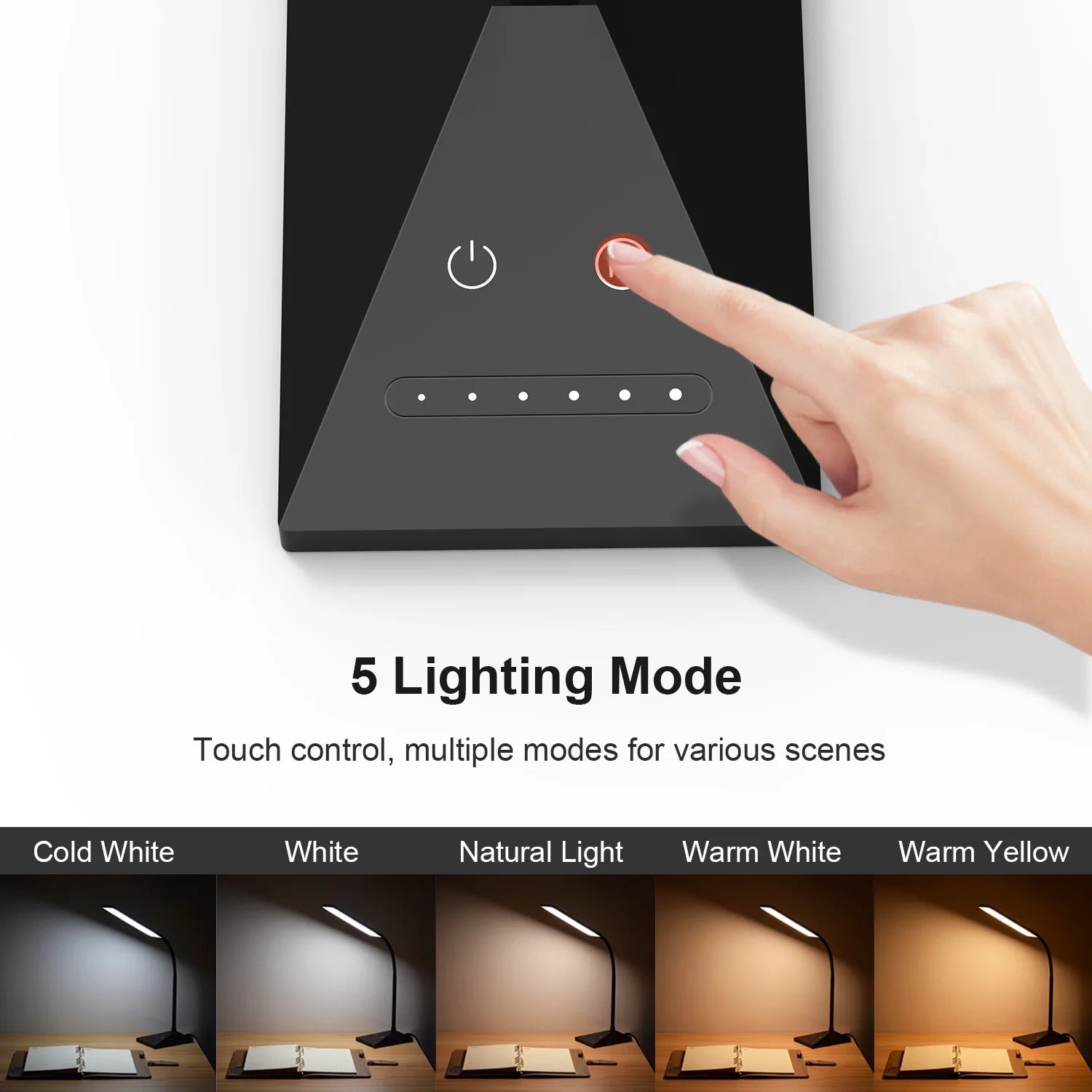 12W 72 Leds LED Desk Lamp USB Charging Port 5 Modes 7 Brightness Touch Control Eye Caring Table Reading Light Black