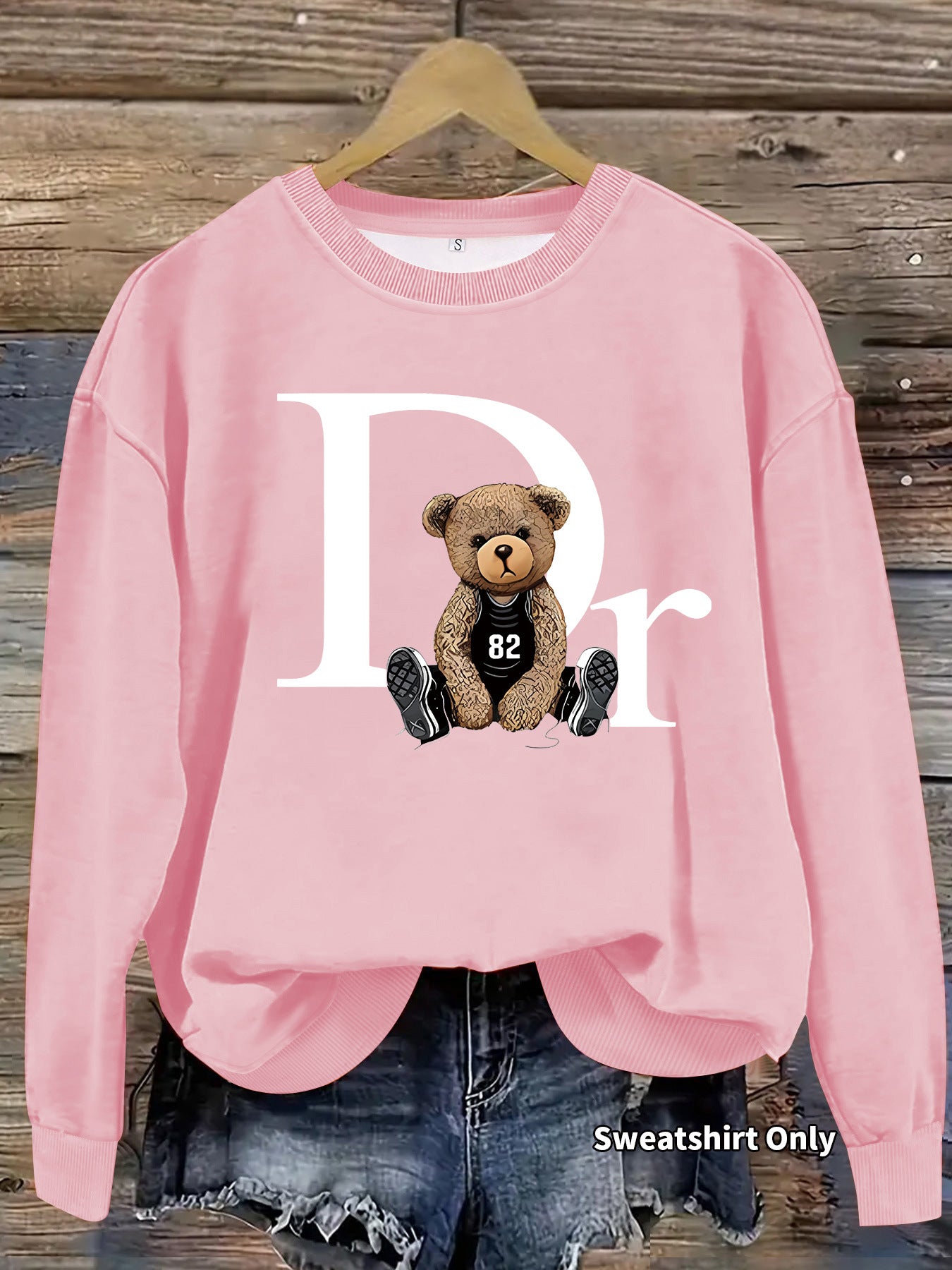 Loose sweatshirt with teddy bear pattern print