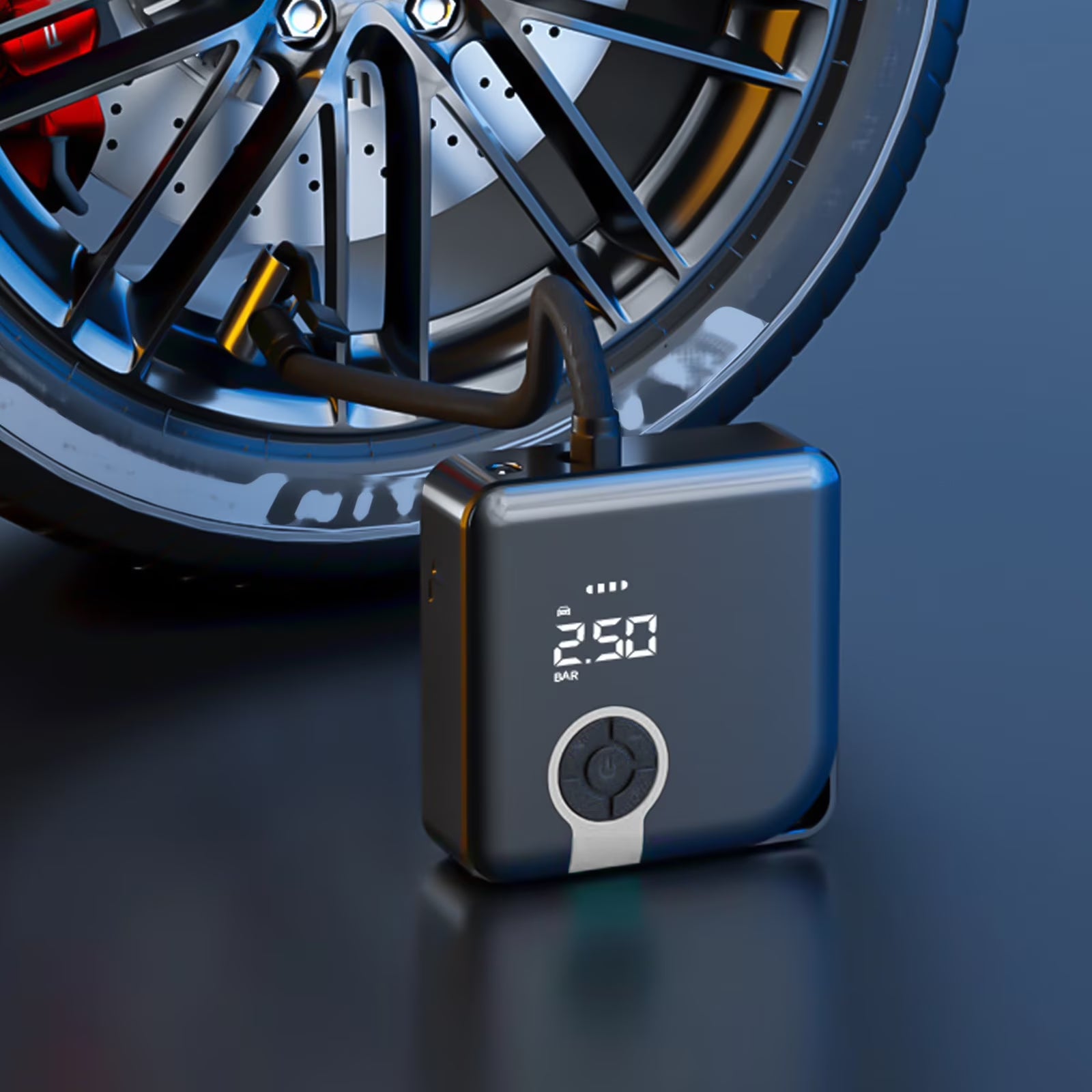 Car Tire Inflator Portable Mini Air Compressor 12V | Analog Gauge | Compact Lightweight ABS | Multi-Use Bike Motorcycle SUV Truck Tires | 3 Adapters | LED Light | 25L/Min | 1Pc | 4.25X4.25In