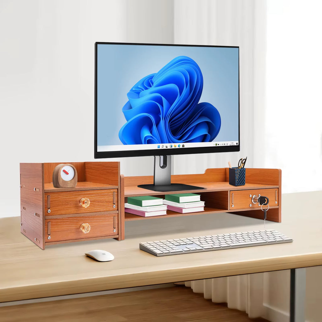 Professional Computer Monitor Stand with Storage Drawers for Home Office Desktop Organization