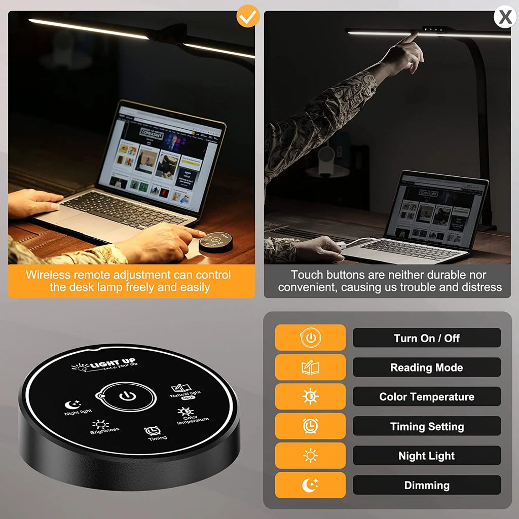 LED Desk Lamp for Home Office - 24W Architect Table Lamp with Clamp Adjustable Head Stepless Dimming Work Light