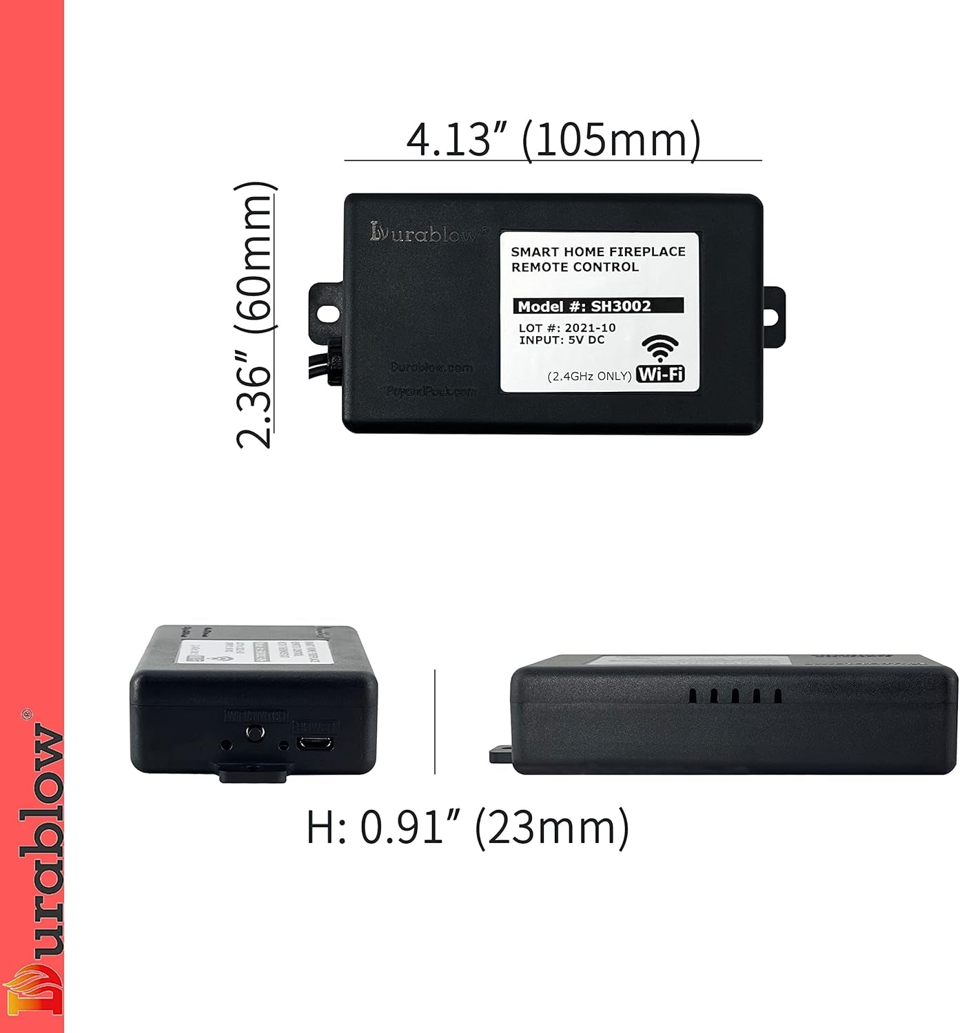 SH3002 Gas Fireplace Wifi Smart Home Remote Control for Millivolt Valve, Compatible with Alexa, Google Home (On/Off + Timer + Thermostat + Schedule Programmable)