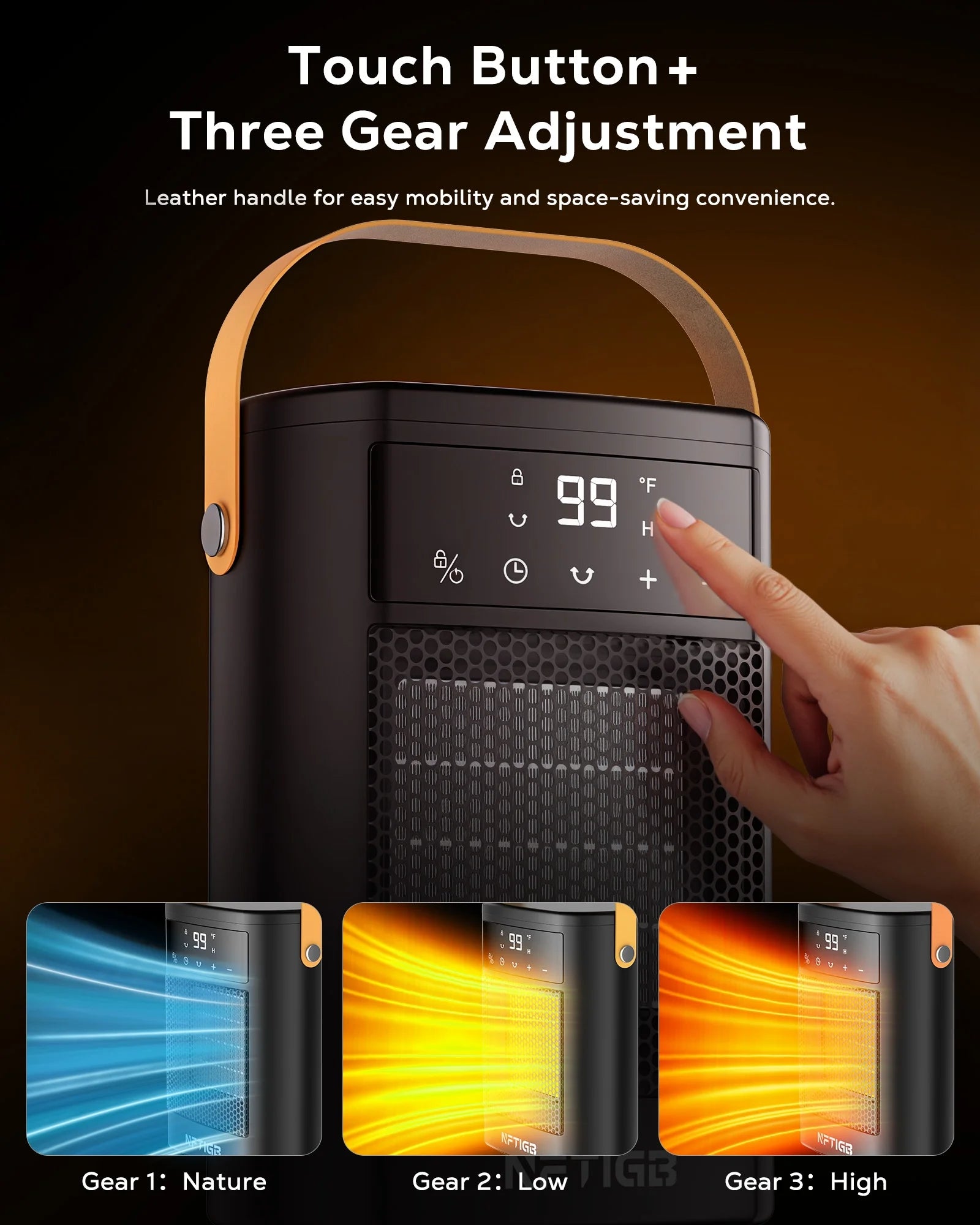 Small Portable Space Heater for Indoor with Remote, 1500W PTC Electric Heaters 70°Rotating, 12 H Timer,3 Modes, New