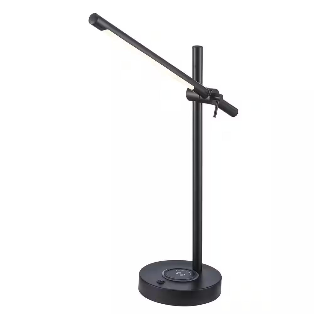 22 In. Indoor Black Integrated LED Table Lamp with Built-In Wireless Charging Pad