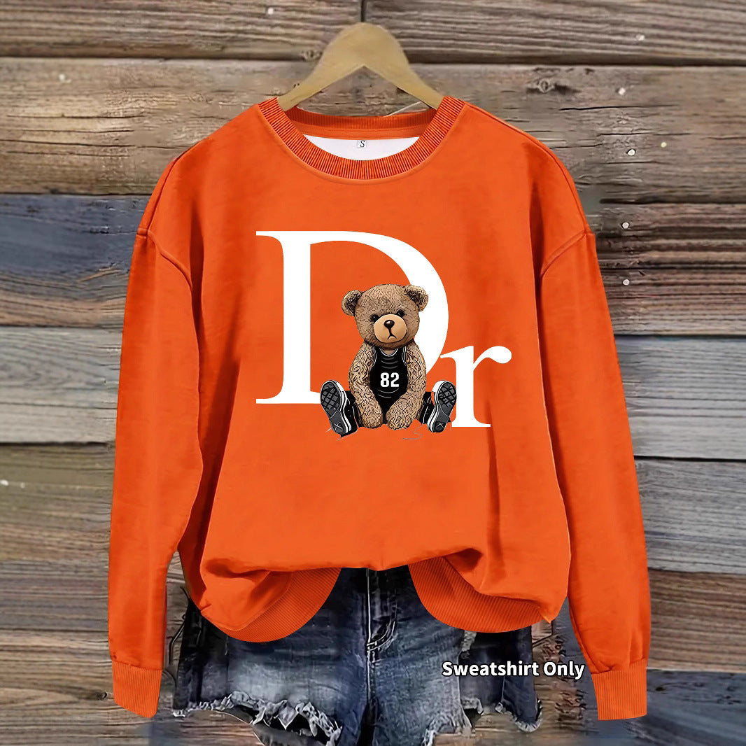 Loose sweatshirt with teddy bear pattern print