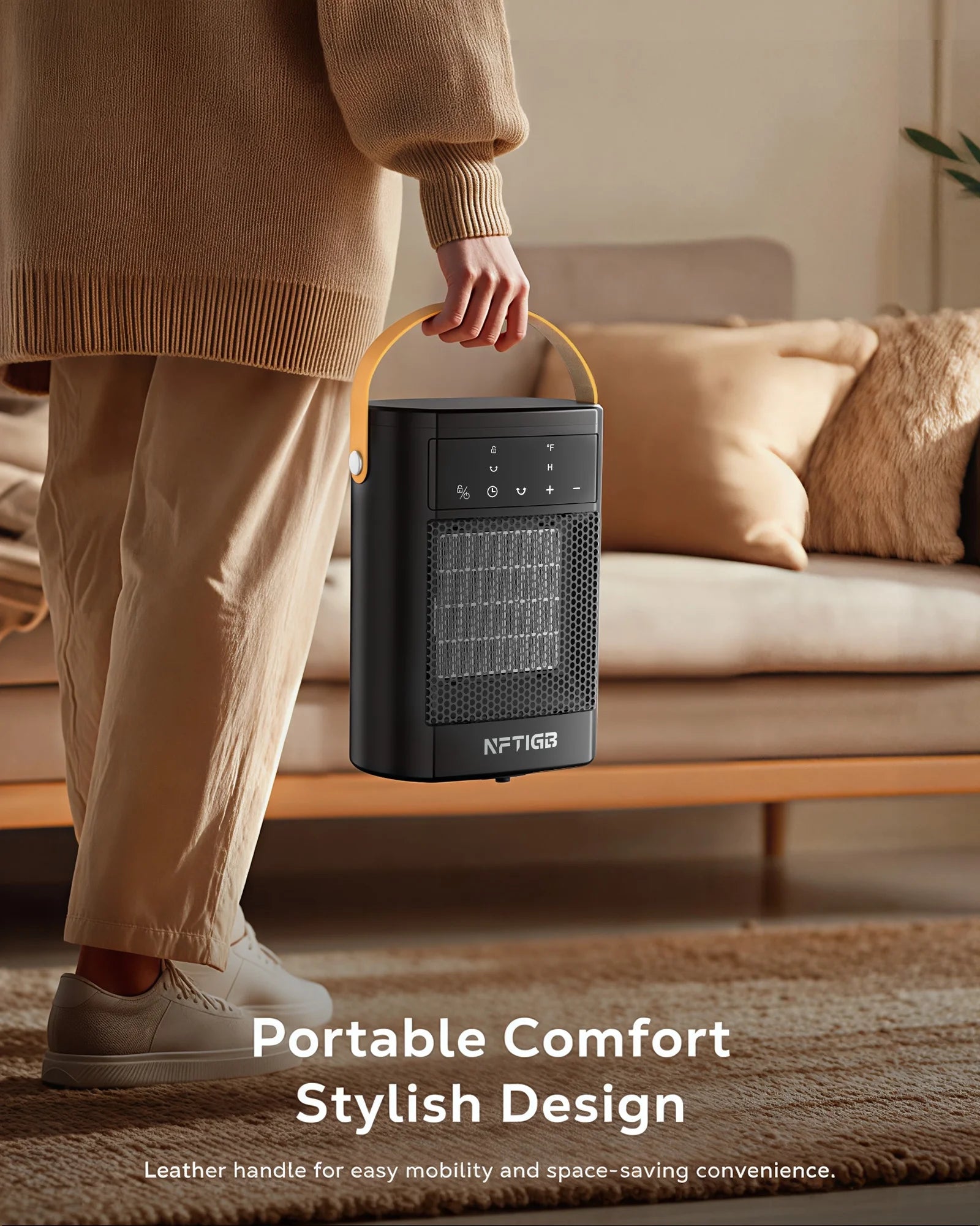 Small Portable Space Heater for Indoor with Remote, 1500W PTC Electric Heaters 70°Rotating, 12 H Timer,3 Modes, New