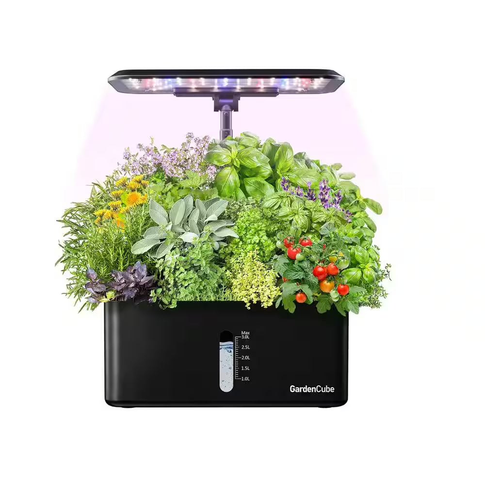 7 In. Black Plastic Rectangular Indoor Hyrdroponic Planter with LED Grow Light Water Pump Automatic Timer for Home