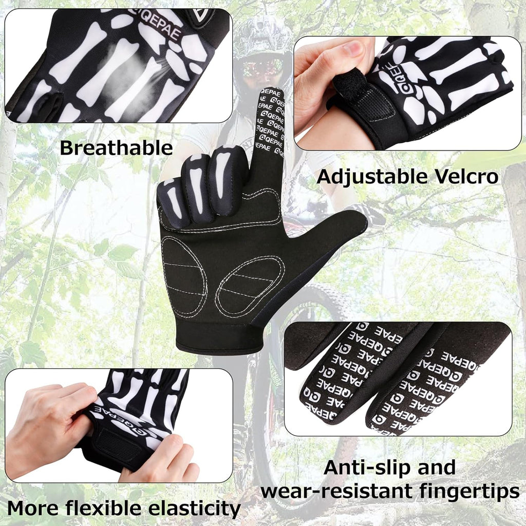 Skeleton Gloves Adjustable Lightweight Racing Skull Sports Work Bone Gloves Anti-Slip Breathable for Men & Women Motorcycle, Cycling, Biking, Workout