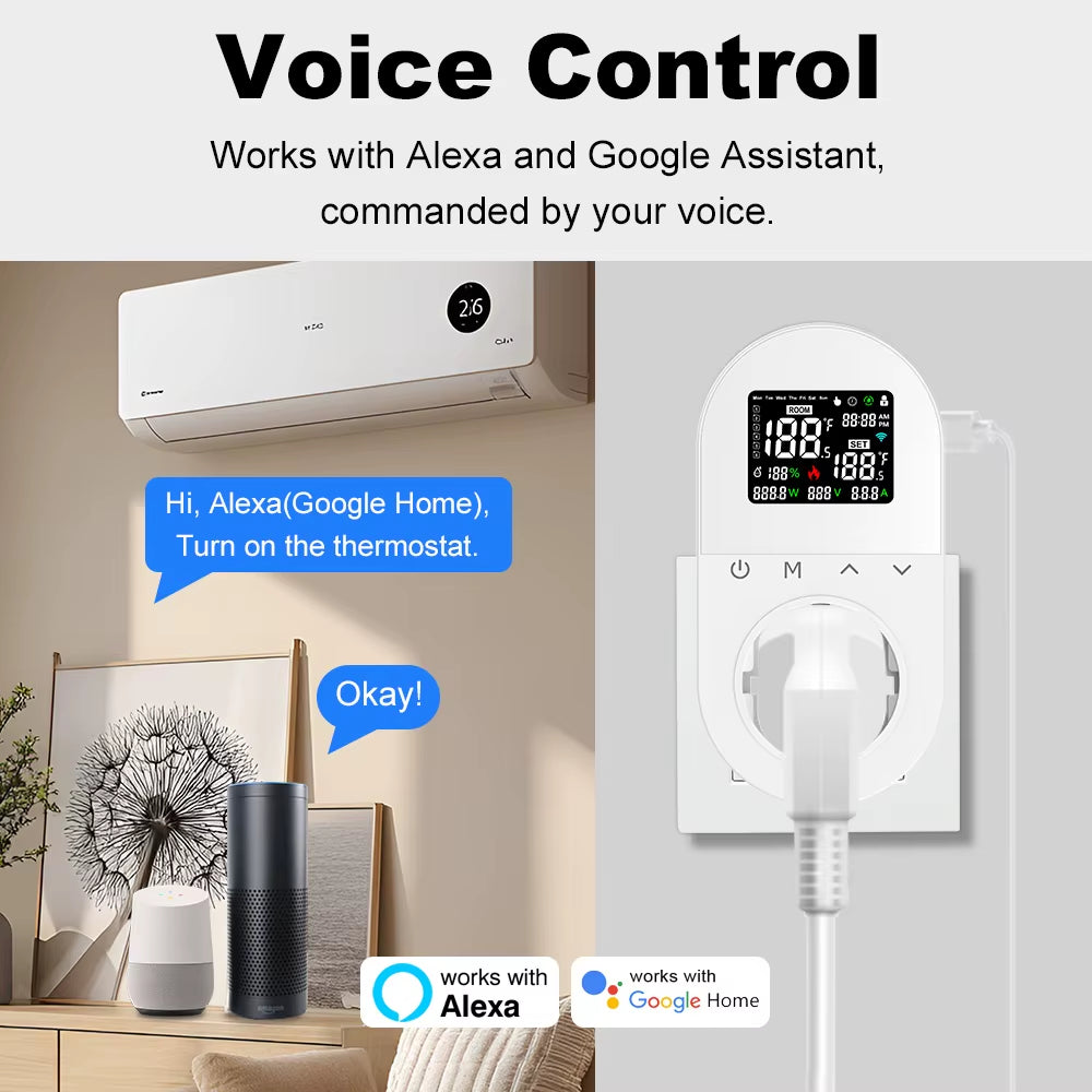 Smart Wifi Digital Thermostat Socket 16A EU Plug App Remote Temperature Heating Cooling Control for Google Home Alexa Tuya