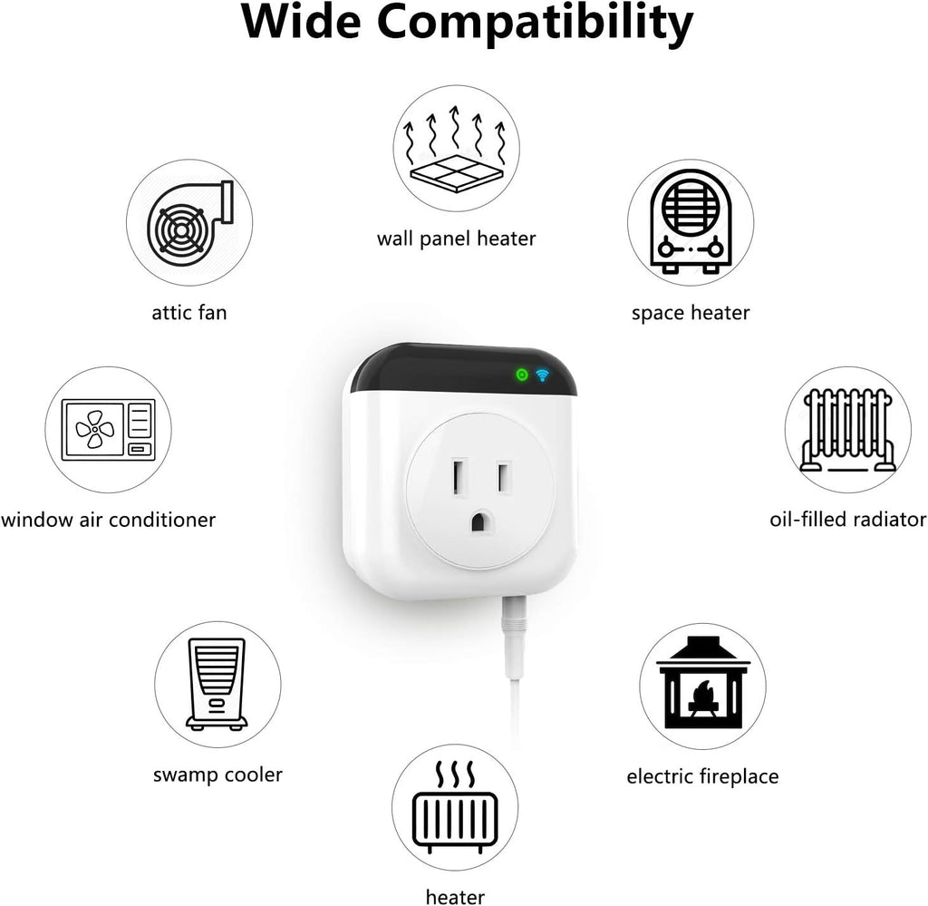 Programmable Smart Wifi Thermostat Plug Outlet, Wireless Electric Plug-In Temperature Controller with App Remote Control. Compatible with Alexa
