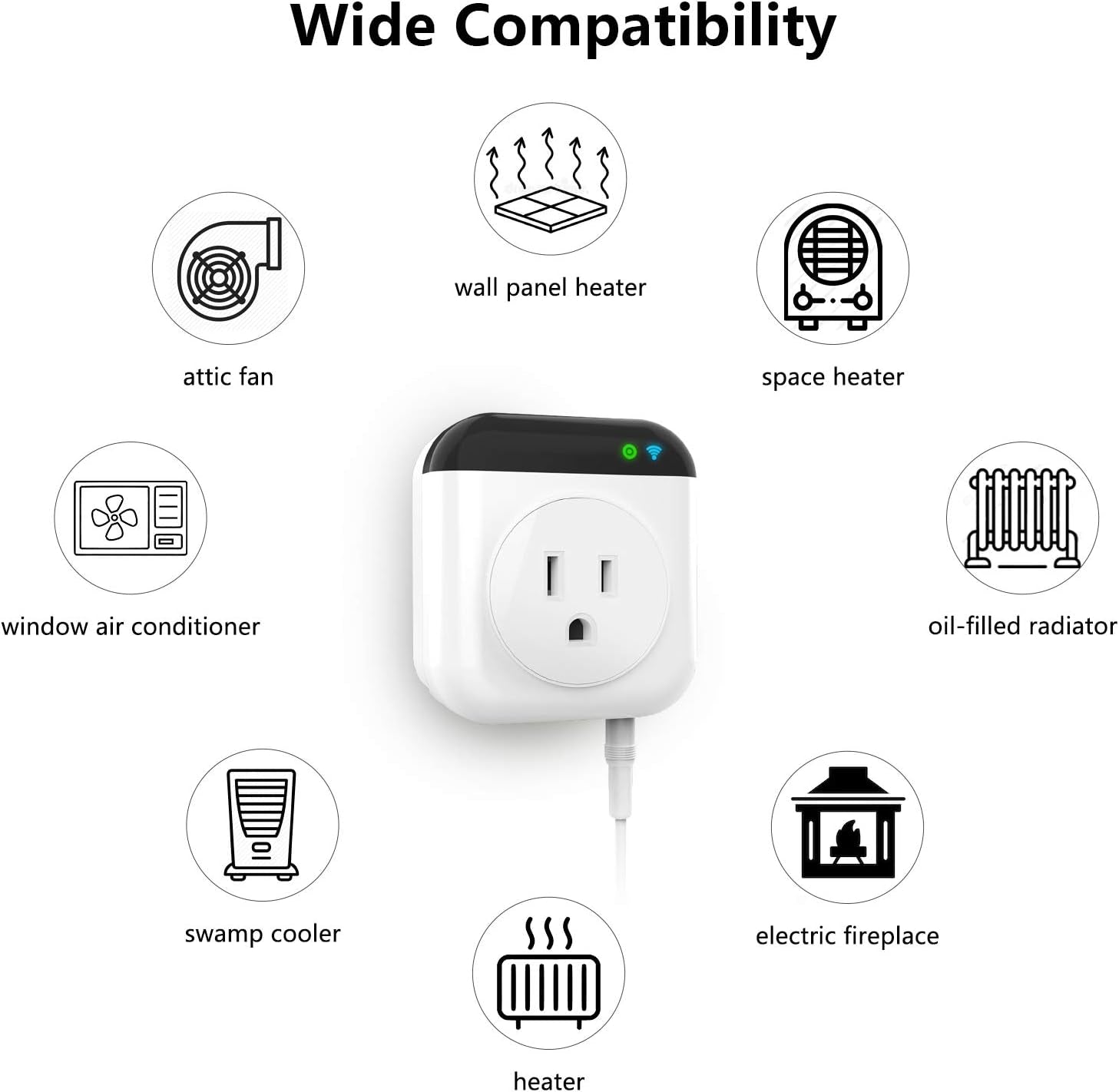 Programmable Smart Wifi Thermostat Plug Outlet, Wireless Electric Plug-In Temperature Controller with App Remote Control. Compatible with Alexa