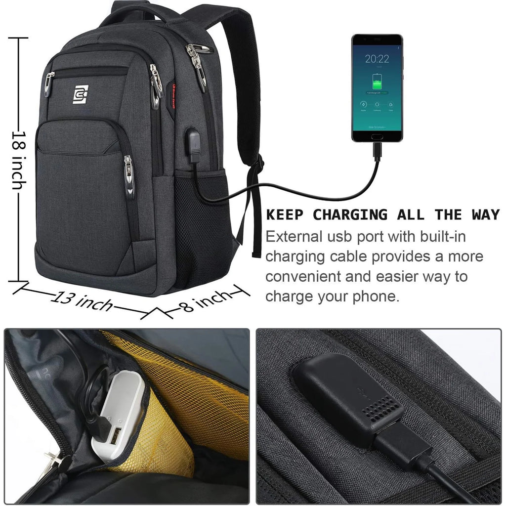 Black Laptop Backpack Computer Business Backpack for Adult Water Resistant Anti-Theft Laptop Backpack for Men