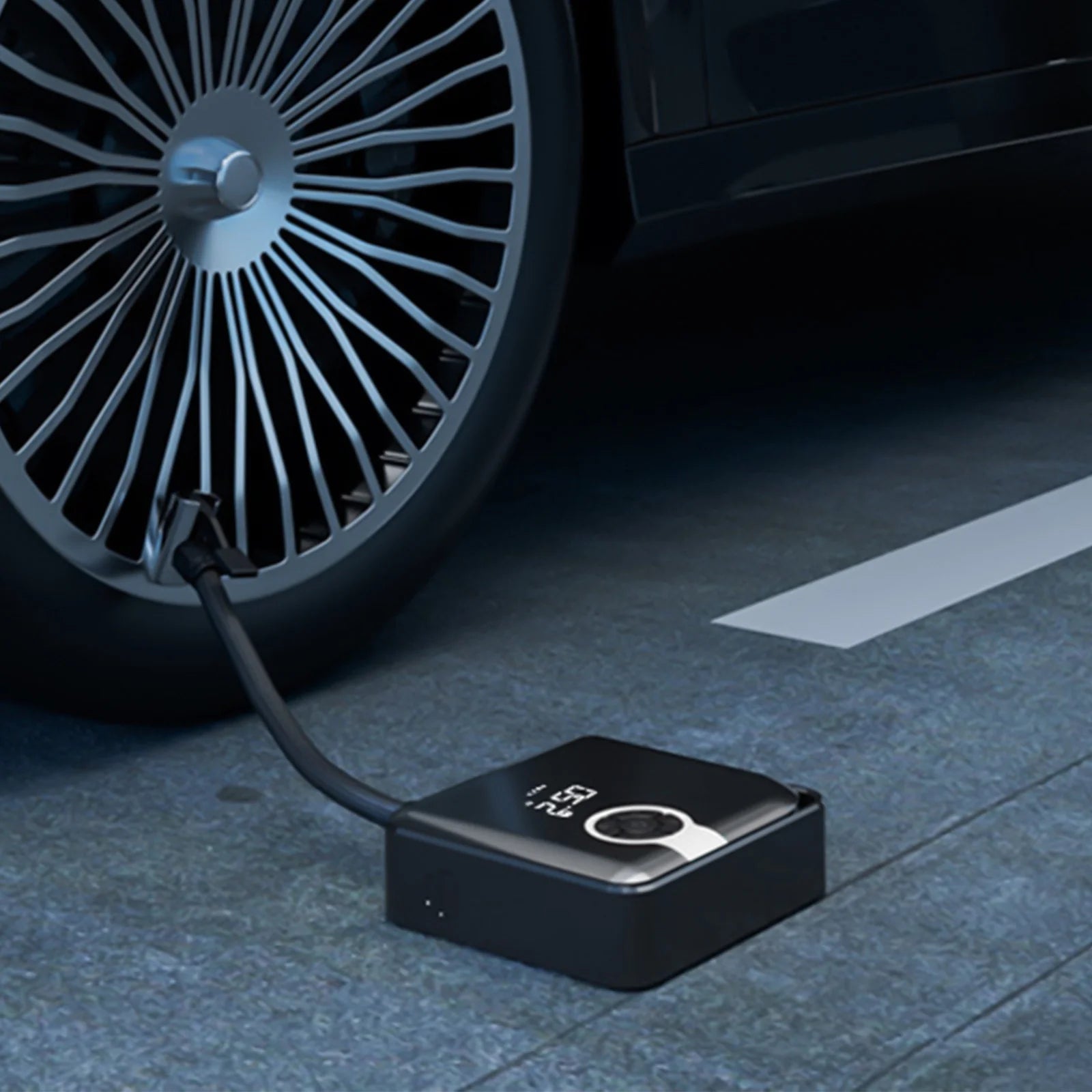 Car Tire Inflator Portable Mini Air Compressor 12V | Analog Gauge | Compact Lightweight ABS | Multi-Use Bike Motorcycle SUV Truck Tires | 3 Adapters | LED Light | 25L/Min | 1Pc | 4.25X4.25In