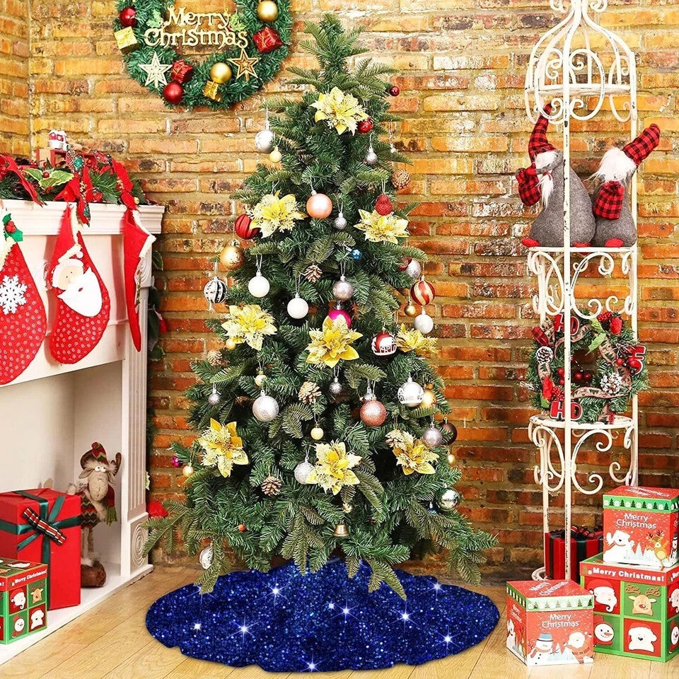 Velvet Blue Tree Skirt with Sequin Accents - 21 Inches, Royal Christmas Decor