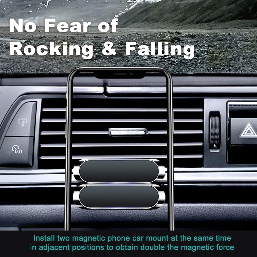 2PCS Magnetic Phone Car Mount with Metal Plates, Car Phone Holder, Universal Mobile Phone Automobile Cradles for Dashboard Air Vent, Suitable for All Phones (Silver)