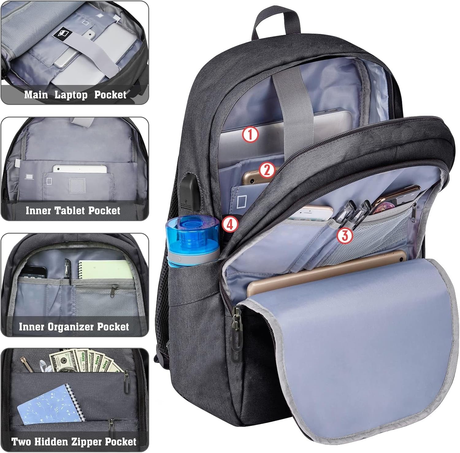 Travel Laptop Backpack Water Resistant Anti-Theft Bag with USB Charging Port and Lock 14/15.6Inch Computer Business Backpacks Gift for Men Women(15.6 In,A-Black)