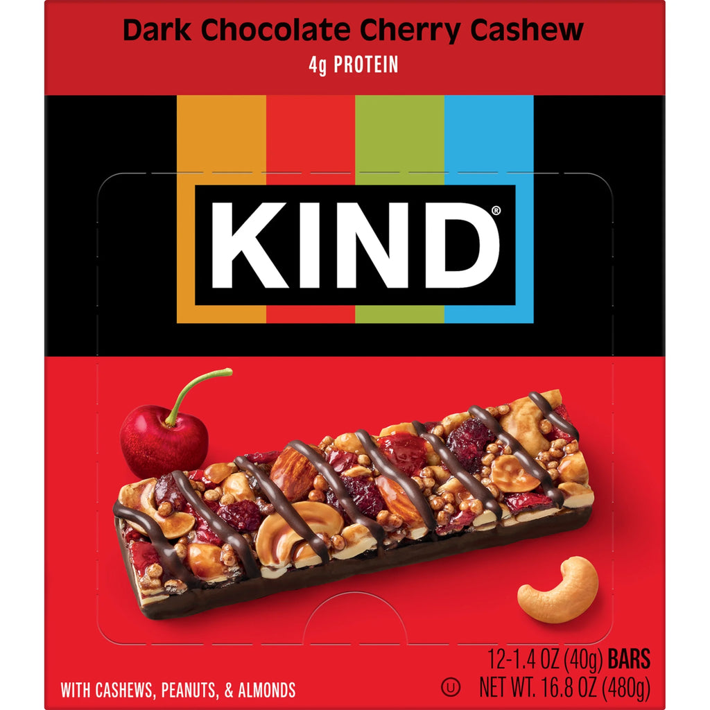 Gluten Free Dark Chocolate Cherry Cashew Snack Bars, 1.4 Oz, 12 Count Box