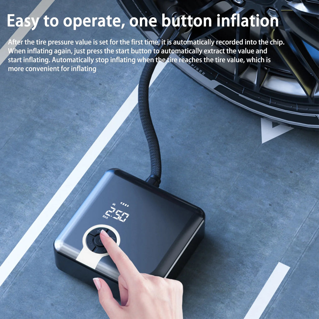 Car Tire Inflator Portable Mini Air Compressor 12V | Analog Gauge | Compact Lightweight ABS | Multi-Use Bike Motorcycle SUV Truck Tires | 3 Adapters | LED Light | 25L/Min | 1Pc | 4.25X4.25In