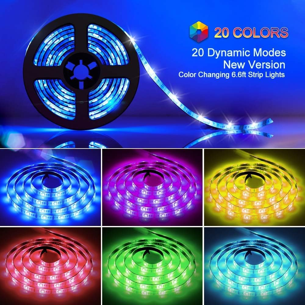 LED Strip Lights Battery Powered, 6.5FT/2M RGB LED Light Strip SMD5050 60 Leds Rope Lights Color Changing Flexible LED Strip Kit for Home Bedroom DIY Party Indoor Outdoor