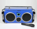 Bluetooth Portable Speaker Boombox Flare8 Blue | Retro Boombox with Bluetooth Speaker | Rechargeable Lithium Battery | Includes Wireless Microphone, Carrying Strap & Remote Control