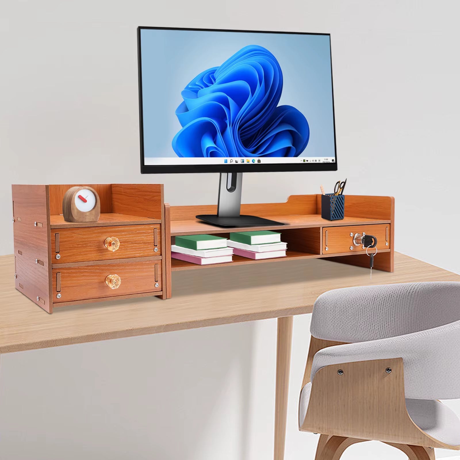 Professional Computer Monitor Stand with Storage Drawers for Home Office Desktop Organization