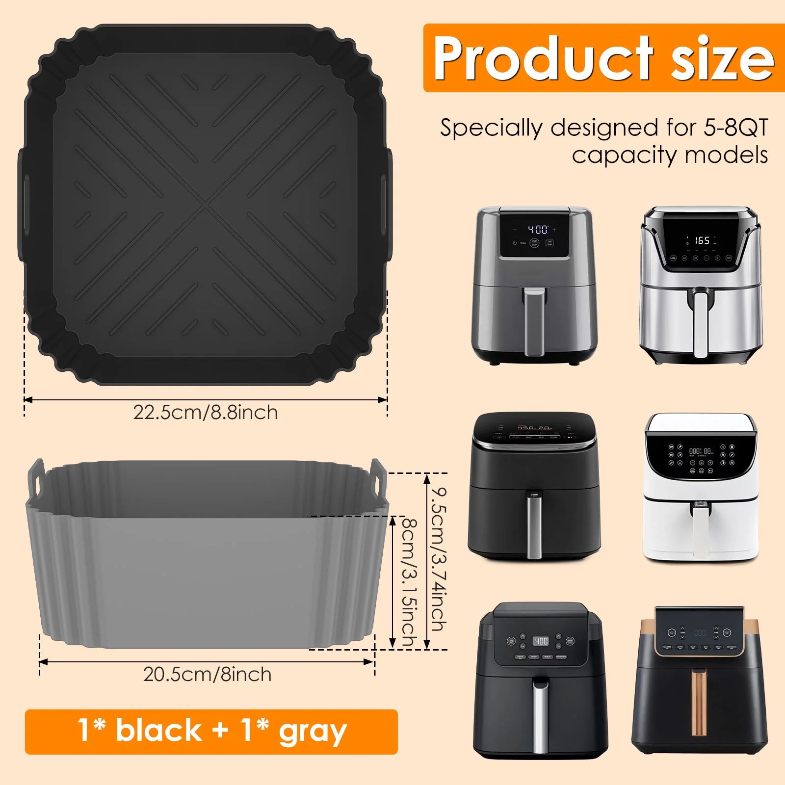 2Pcs Air Fryer Silicone Pot with Handle Reusable Air Fryer Liner Heat Resistant Air Fryer Silicone Basket Square Baking Tray Air Fryer Accessories Liners Baking Pan for Air Fryer Microwave