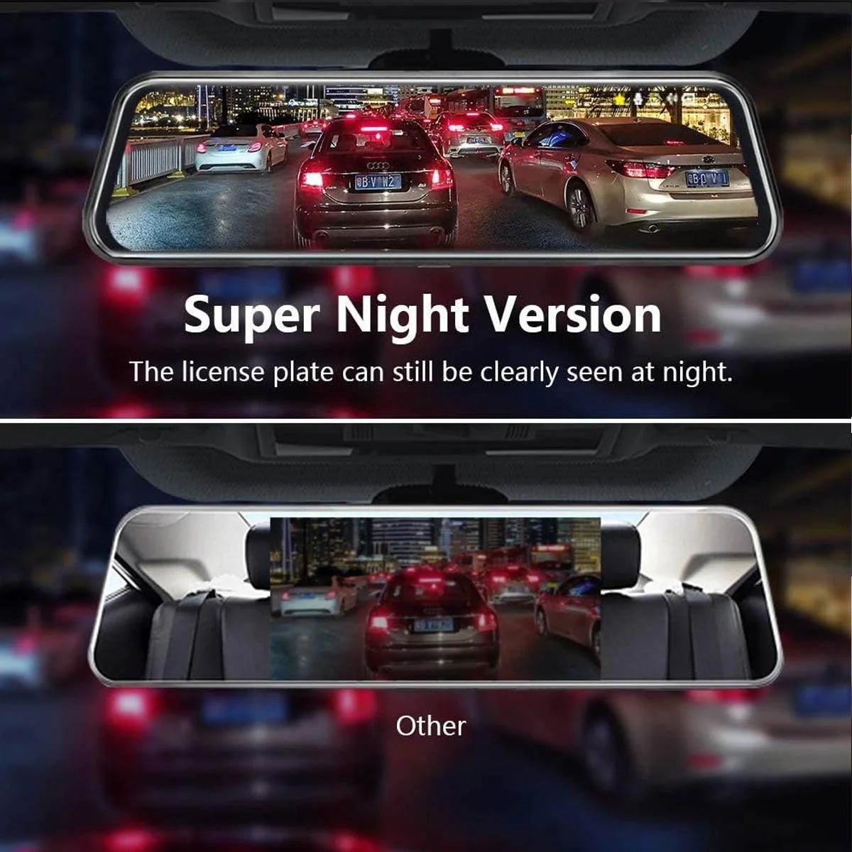 10" 1080P Mirror Dash Cam,Full Touch Screen Backup Camera Front and Rear View Parking Monitor with Super Night Vision, Motion Detection, G-Sensor