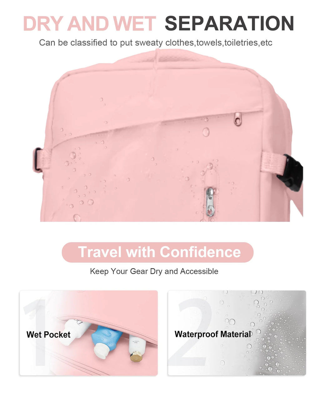 Large Travel Backpack for Women Carry on Laptop Backpack Flight Approved Waterproof College Bag with USB Charging Port & Shoe Pouch Casual Daypack for Adults for Weekender Business, Pink