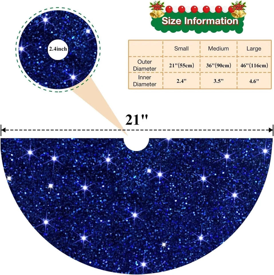 Velvet Blue Tree Skirt with Sequin Accents - 21 Inches, Royal Christmas Decor