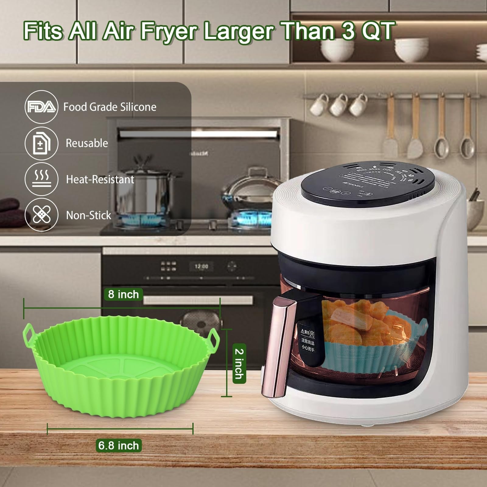 3 Pack Air Fryer Silicone Liners, 8Inch Airfryer Liners, Air Fryer Basket Lin...