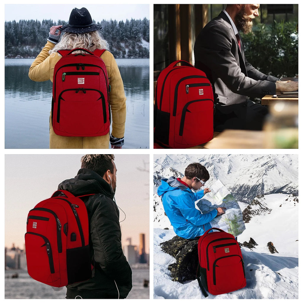 Red Laptop Backpack Computer Business Backpack for Adult Water Resistant Anti-Theft Laptop Backpack for Men