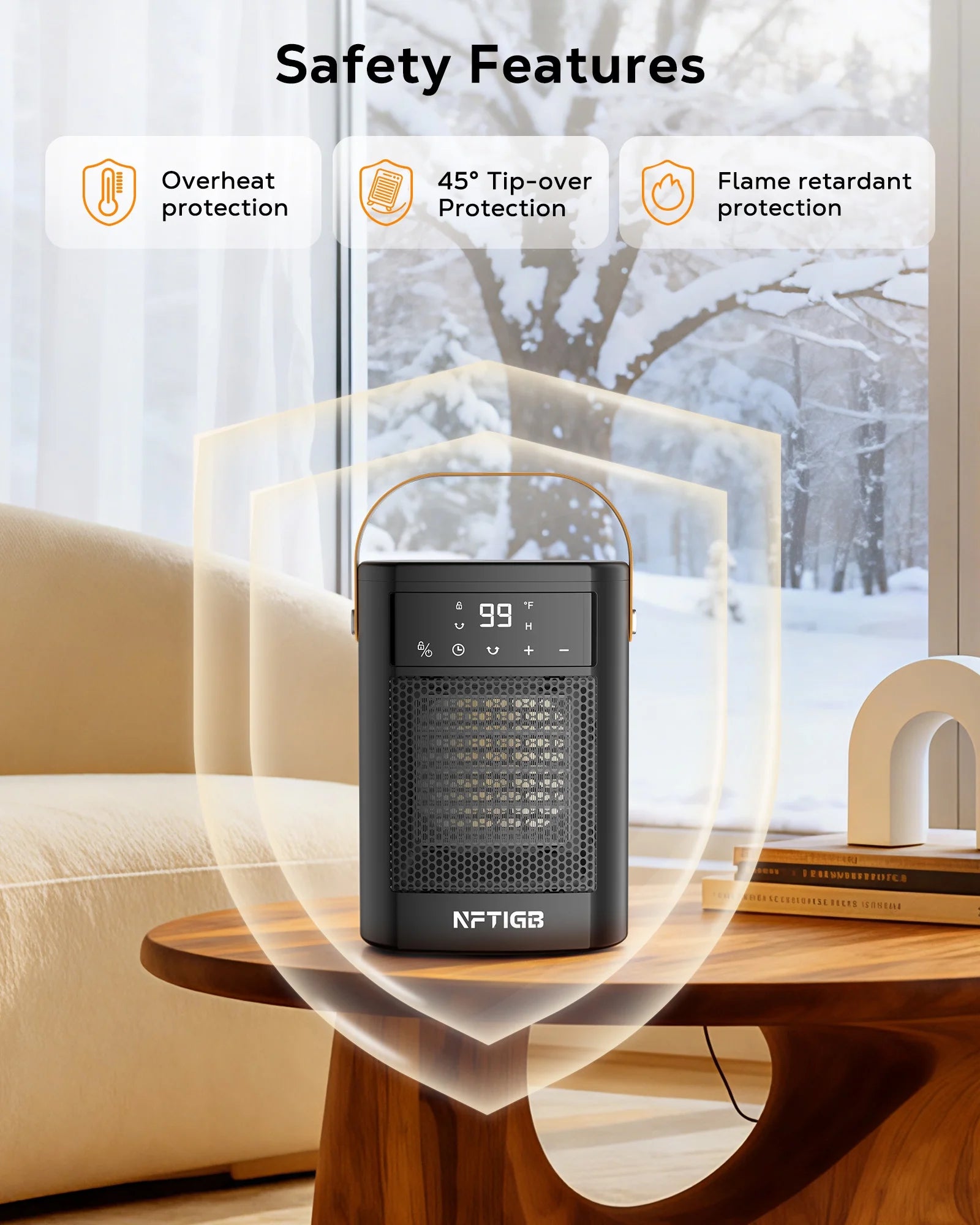 Small Portable Space Heater for Indoor with Remote, 1500W PTC Electric Heaters 70°Rotating, 12 H Timer,3 Modes, New