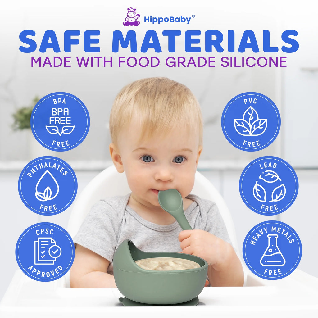 Baby Led Weaning Supplies | 10 Piece Silicone Feeding Set | Baby Toddler Bib Cup Divided Plate and Bowl Self Feeding Spoons Dish Set | Toddler Feeding Supplies (Sage)
