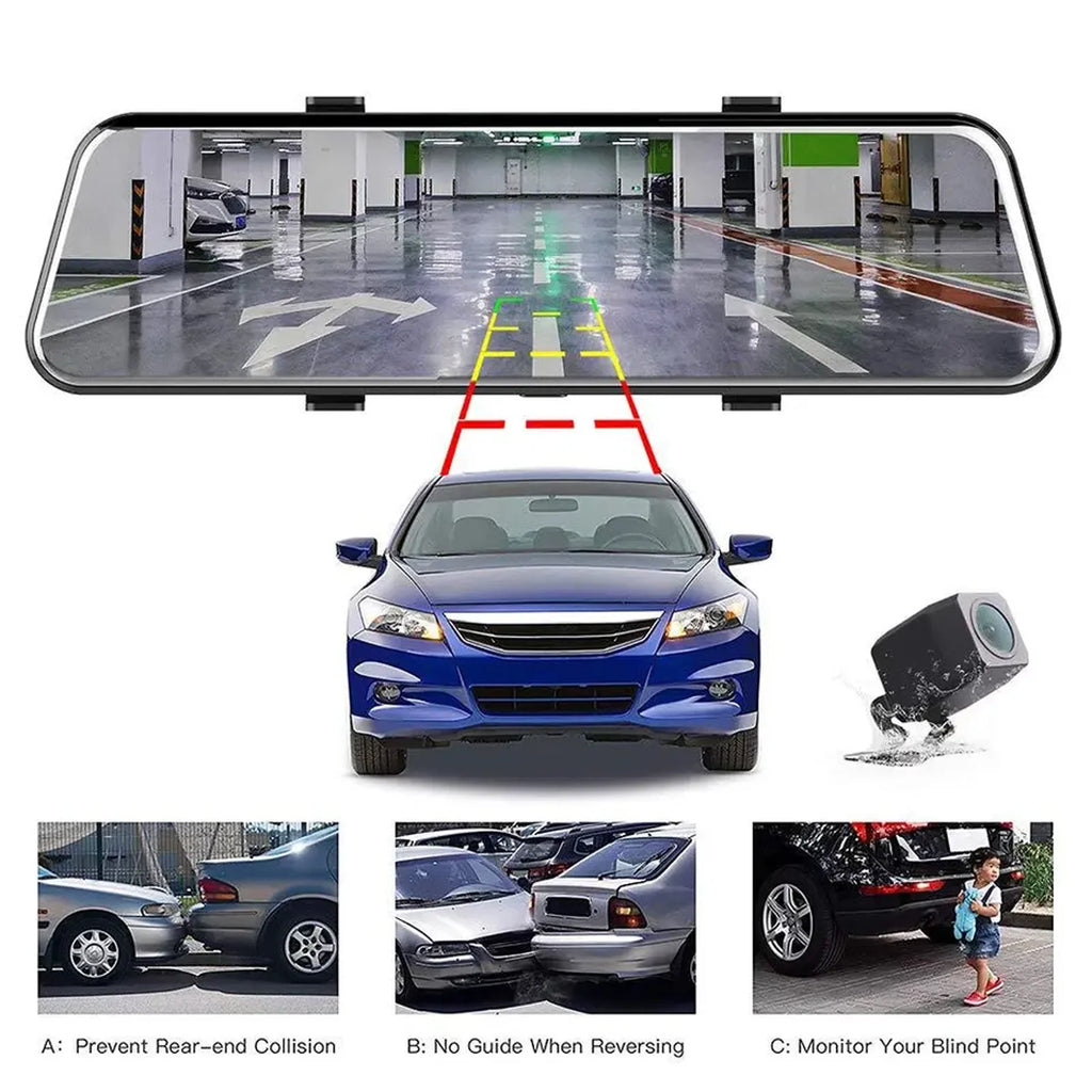 10" 1080P Mirror Dash Cam,Full Touch Screen Backup Camera Front and Rear View Parking Monitor with Super Night Vision, Motion Detection, G-Sensor