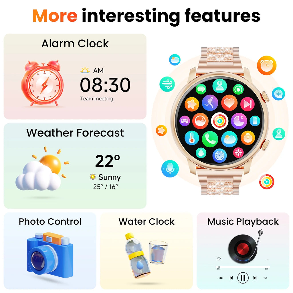 Smart Watch(Answer/Make Call), Smartwatch Fits for Android and Iphone, 1.39" HD Fitness Watch with 100 Sports Modes, Waterproof, Activity Smart Watches for Women, Two Straps, Gold