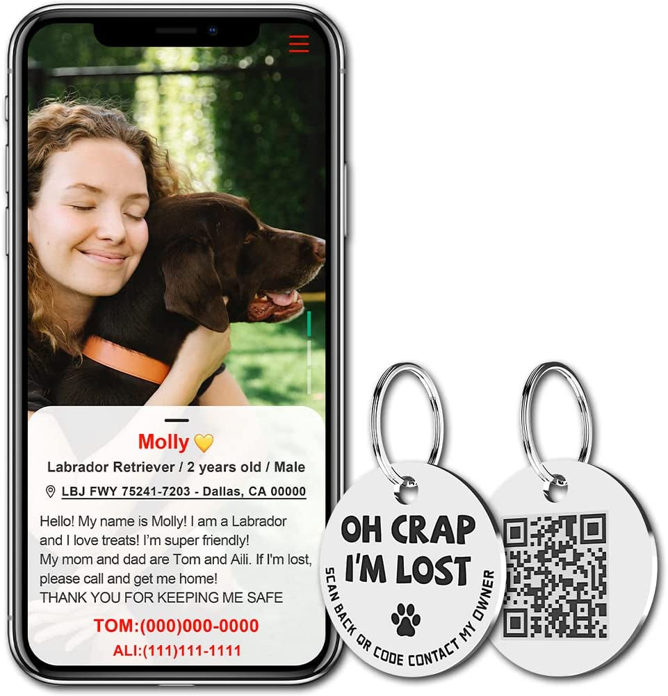 Stainless Steel QR Code Dog Tags - Scan QR for Instant Pet Location Alerts