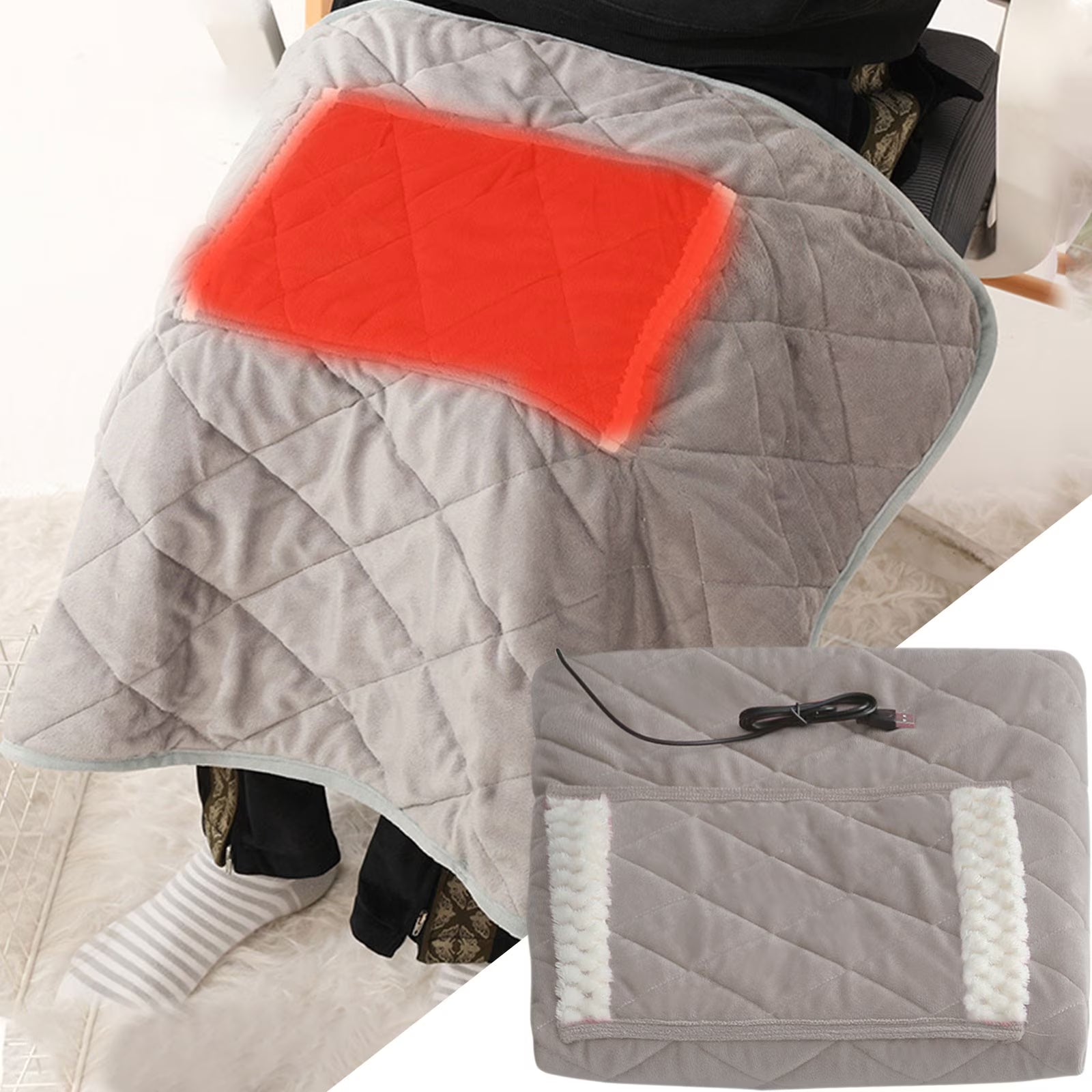 Heated Blanket with Pocket, Soft Warm USB Heated Lap Blanket for Office, Fast-Heating Washable Car Heated Blanket, Portable Heated Blanket for Travel (B)