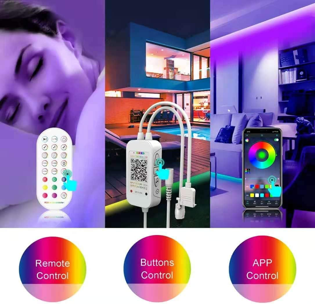 LED Strip Lights,50Ft15M 5050 RGB Music Sy Color Changing LED Strip Lights APP Bluetooth Control Remote,Led Lights for Room,Bedroom,Bar,Party and Home Decoration(2X24.6Ft), (Red, Green, Blue)