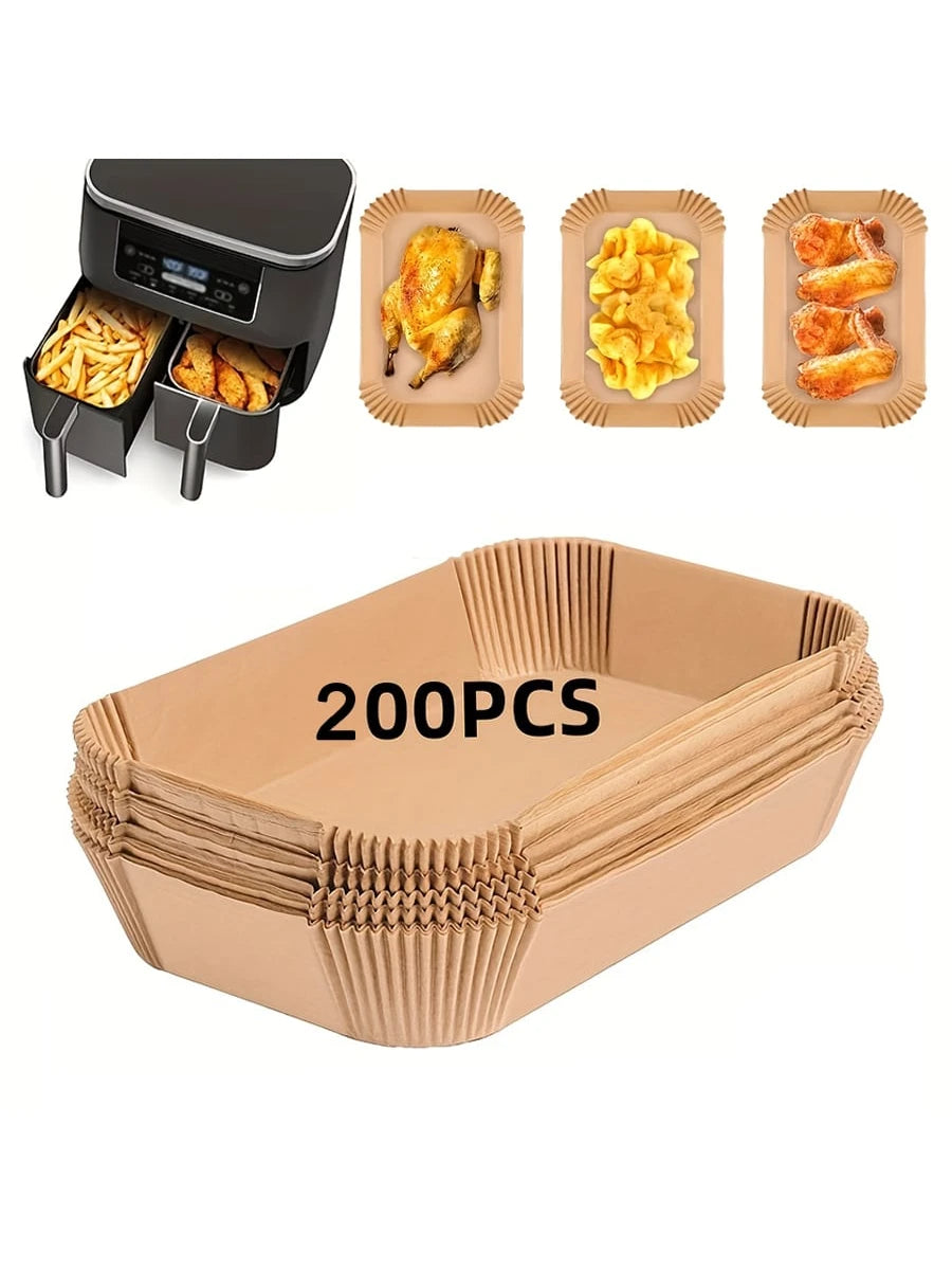 50/100/200Pcs Air Fryer Disposable Paper Liners, Rectangle, Kitchen Accessories, Non-Stick Parchment Paper for Dual Air Fryer, Air Fryer Accessories, Oil Proof & Water Proof Air Fryer Kitchen Air Fryer Liners Air Fryer Paper Air Fryer Air Frier