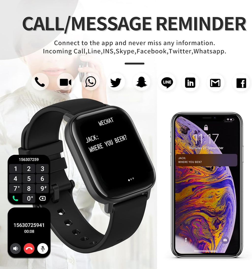 Fitness Tracker Heart Rate Blood Pressure Watch Blood Oxygen Monitor Pedometer Step Counter Activity Tracker Big Fitness Tracker for Women Men Smart Watch for Android Phones Compatible Iphone