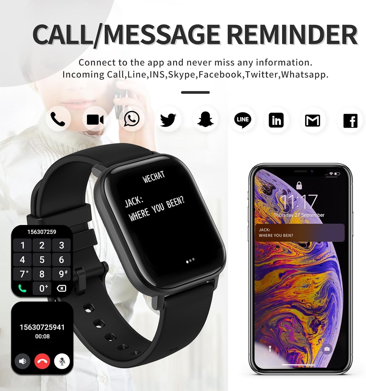 Fitness Tracker Heart Rate Blood Pressure Watch Blood Oxygen Monitor Pedometer Step Counter Activity Tracker Big Fitness Tracker for Women Men Smart Watch for Android Phones Compatible Iphone