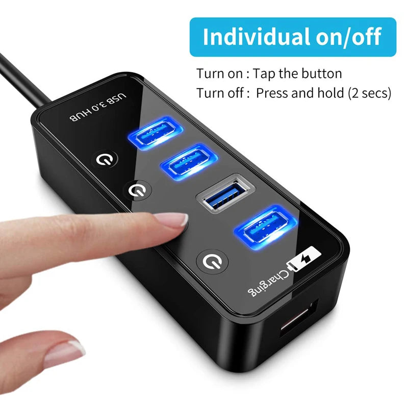 USB HUB 3.0 4 7 Port Smart Phone Charger Multi for Ipad Macbook Pro Computer PC Notebook Laptop Accessories with Power Adapter