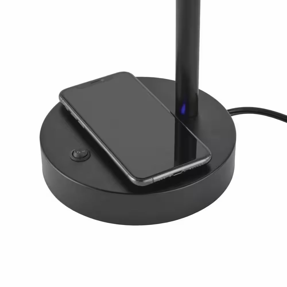 22 In. Indoor Black Integrated LED Table Lamp with Built-In Wireless Charging Pad