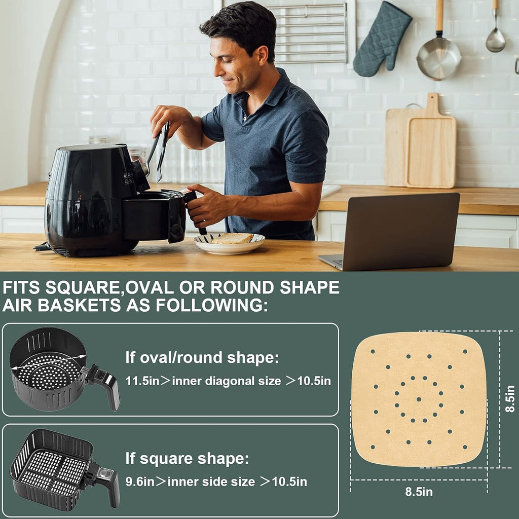 200Pcs Air Fryer Parchment Paper Disposable Liner 8.5Inch, Premium Perforated for Air Fryer, Streamer, Pans, No Burn, Easy Cleanup