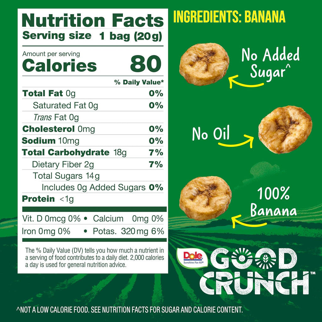 Good Crunch Banana Dried Fruit Bites, Gluten Free & Vegan Snack, 0.7Oz Bags (Pac